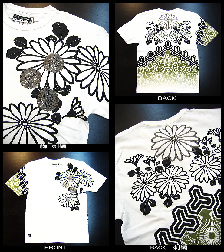 和柄半袖Tシャツ 菊天平柄